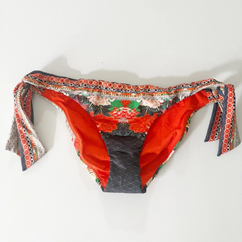 Camilla Womens Crystal Embellished Boho Crane Print Side Tie Bikini Bottom XS